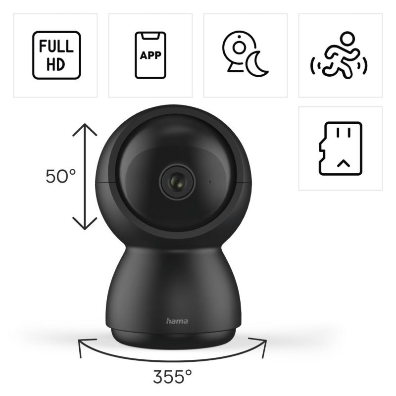 HAMA WiFi камера 1080p, за закрити помещения, въртяща се, сензор за движение, черна - Image 13