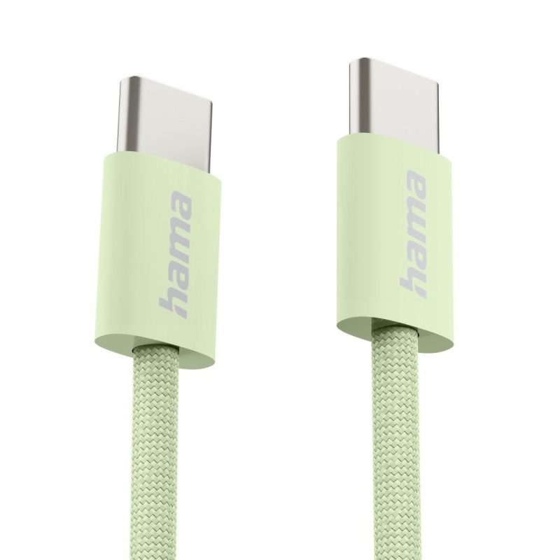HAMA Кабел за зареждане "Fabric", USB-C - USB-C, 1 m, Nylon, зелен - Image 3