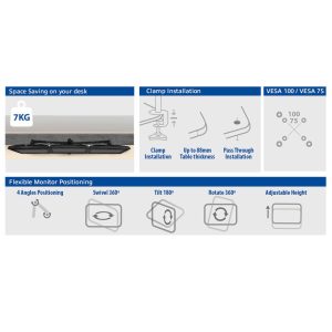 Стойка за 3 мониторa ACT AC8303, За бюро, Регулируема, 27", 21 кг, Черна - Image 8
