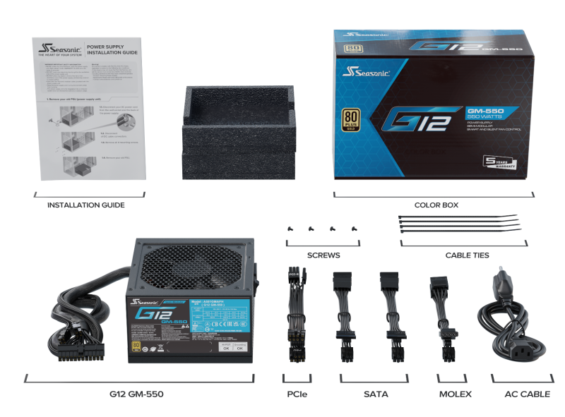 Захранващ блок Seasonic G12 GM-550, 550W, 80+ GOLD - Image 5