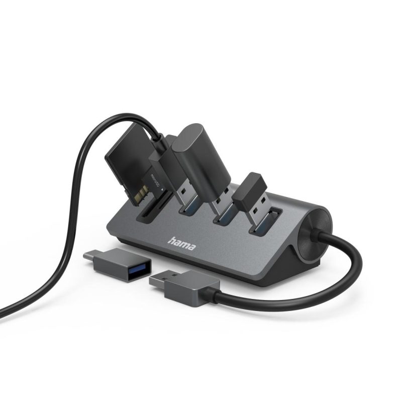HAMA USB хъб/четец на карти, 5 портов, 3x USB-A, SD, microSD, вкл. USB-C адаптер - Image 3