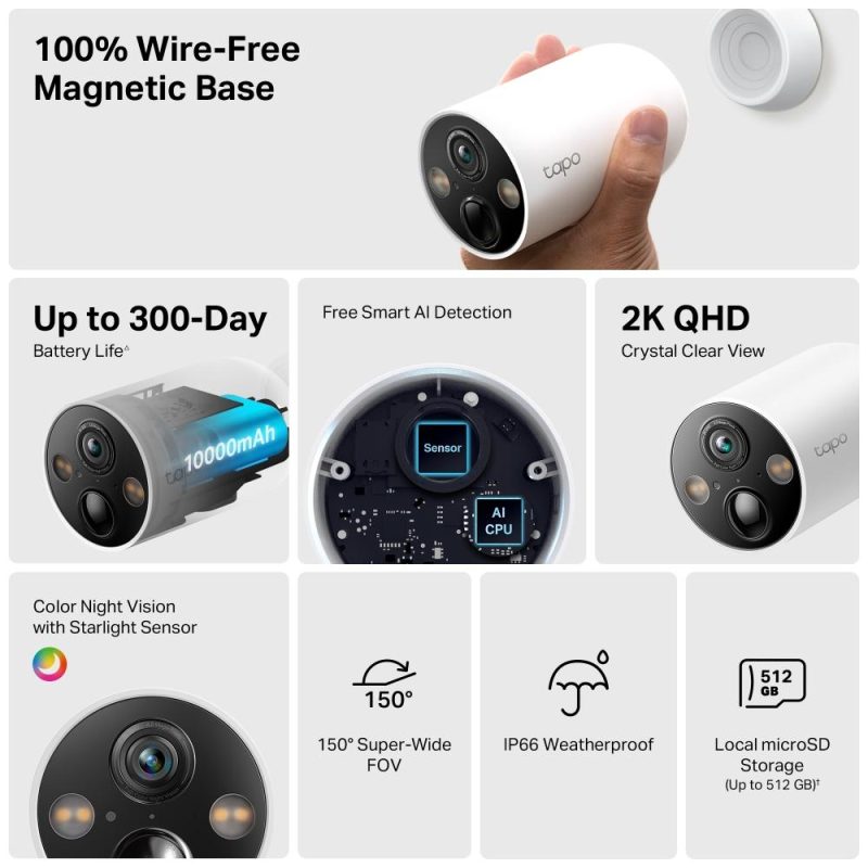 Охранителна WiFi камера TP-Link Tapo C425, Външен/вътрешен монтаж, WiFi - Image 4