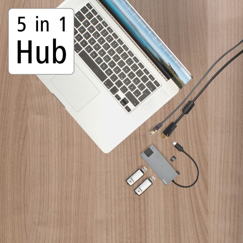 USB-C хъб, 5-портов, 2 x USB-A, 1 x USB-C, 1 x HDMI, 1х LAN, Сив - Image 5
