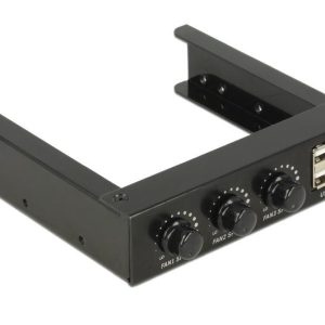 Метален панел 3.5" DeLock, 2 x USB 2.0, Контролер за вентилатори