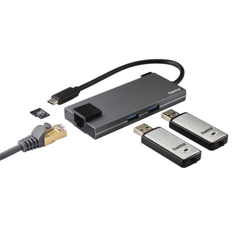 USB-C хъб, 5-портов, 2 x USB-A, 1 x USB-C, 1 x HDMI, 1х LAN, Сив - Image 2