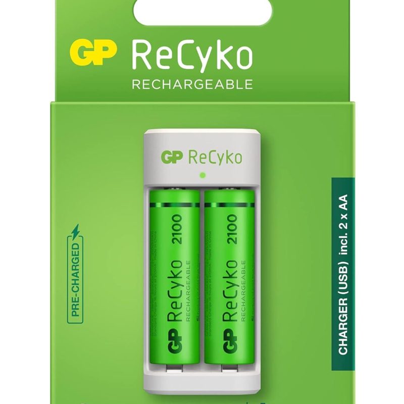 Зарядно GP BATTERIES E211 + 2 * 2100mAh AA, За 2 броя, NiMH