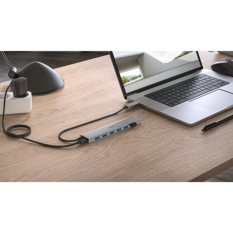 HAMA 7-портов хъб, USB 3.2 Gen 1, 5 Gbit/s, USB-C адаптер със захранване - Image 4