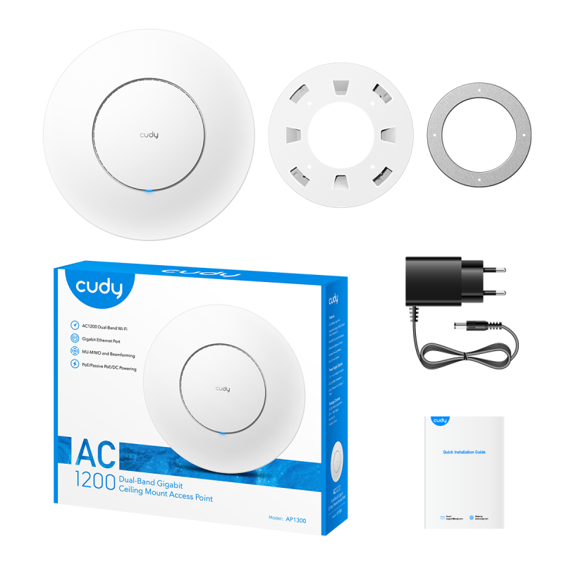 Безжичен Access Point Cudy AP1300-P, AC1200, 2.4/5 GHz, 300 - 867 Mbps, PoE адаптер - Image 4