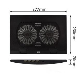 Охладител за лаптоп ACT, До 17", С два вентилатора, USB хъб, Черен - Image 7