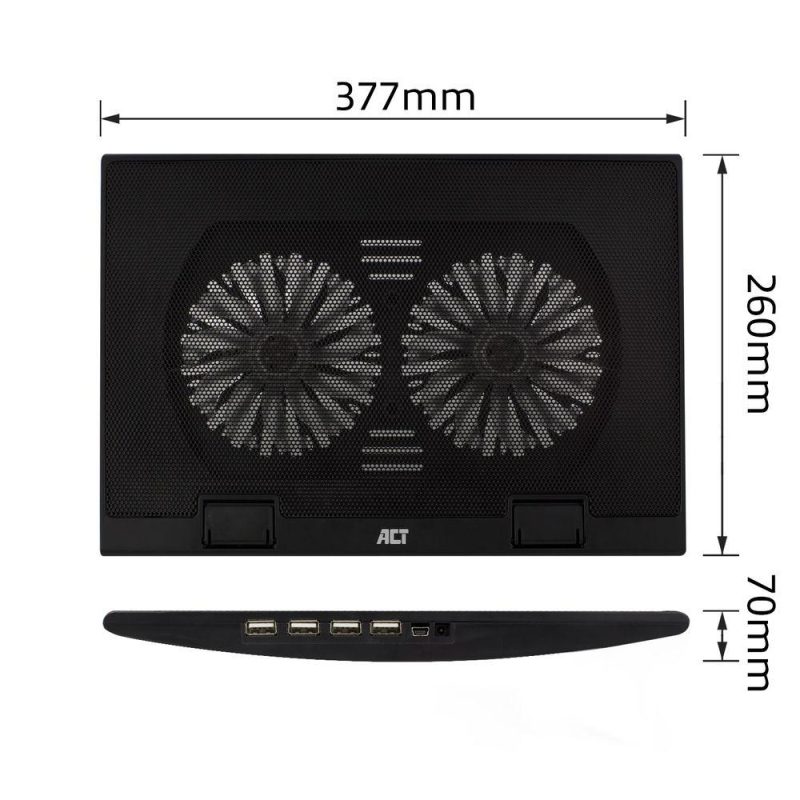 Охладител за лаптоп ACT, До 17", С два вентилатора, USB хъб, Черен - Image 7
