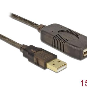 Удължителен кабел DeLock, USB-A женско - USB-A мъжко, USB 2.0, 15 м, Черен - Image 2