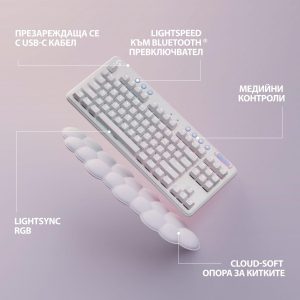 Безжична геймърска механична клавиатура Logitech G G715, TKL, Tactile, RGB LED, US Layout, бяла - Image 10
