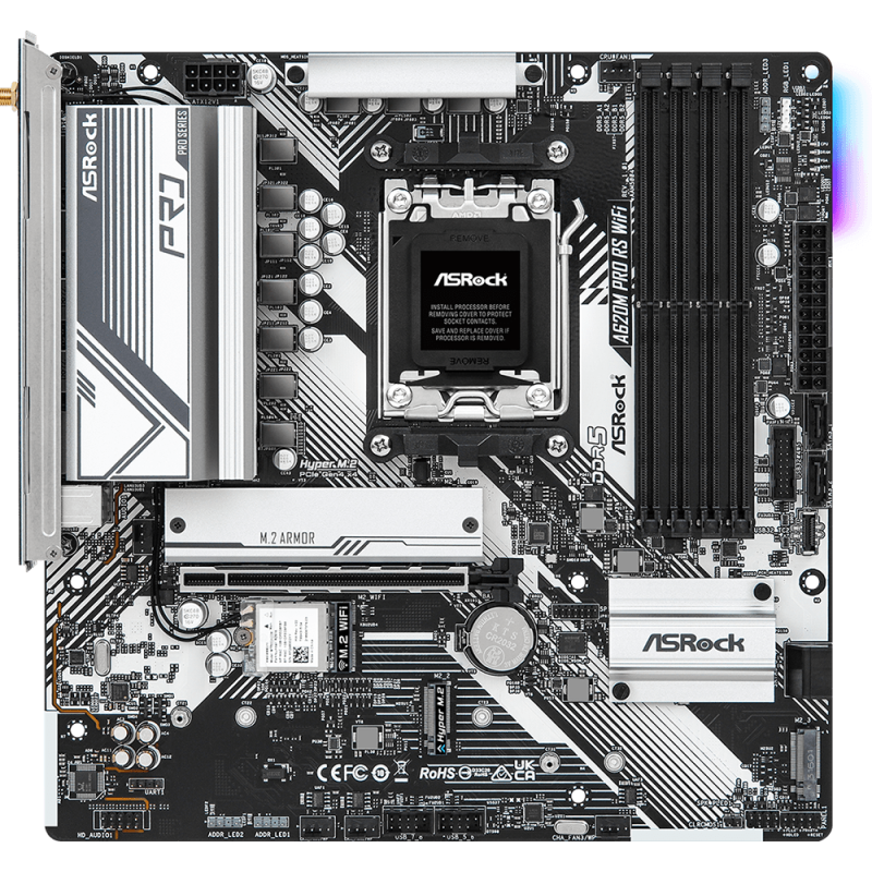Дънна платка ASROCK A620M Pro RS WiFi, Socket AM5, mATX, 4xDDR5
