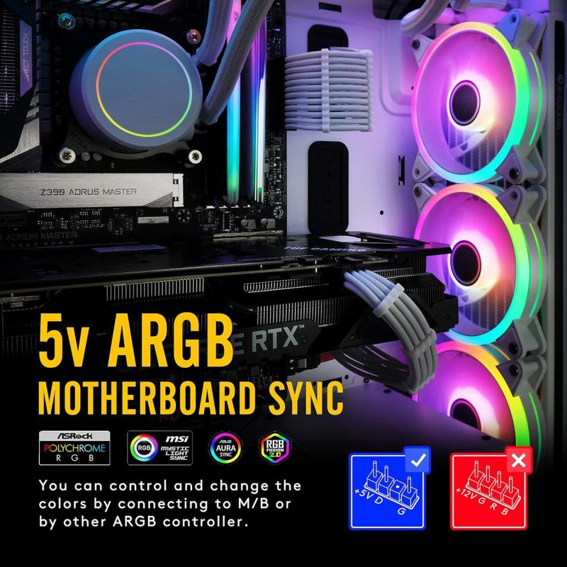 Комплект вентилатори EZDIY-FAB Moonlight White RGB PWM 120mm - 6 Pack - Image 2
