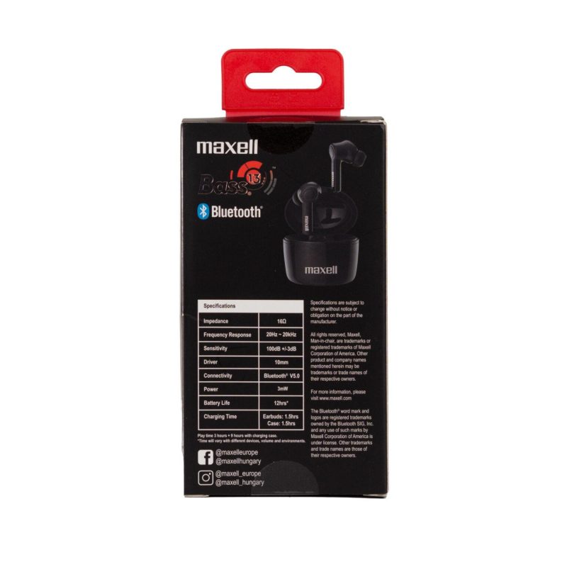 Блутут слушалки Maxell Bass13 TWS, True Wireless, Bluetooth 5.0, Черни - Image 3
