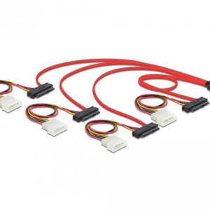 Интерфейсен кабел DeLock, mini SAS SFF-8087 - 4 x SAS SFF-8482 + power, 0.5 m