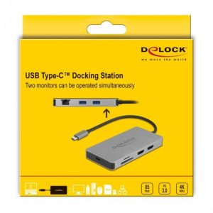 Докинг станция Delock USB-C - Dual HDMI, USB 3.2, SD, LAN, PD3.0, Сива - Image 5