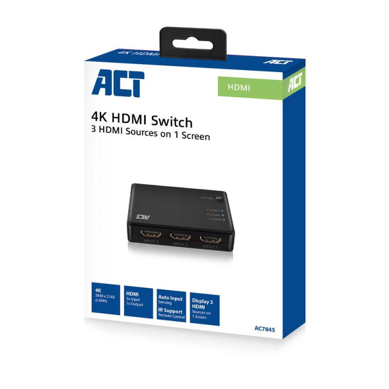 3 портов HDMI суич ACT , 4K@60Hz, USB, Дистанционно, Черен - Image 5