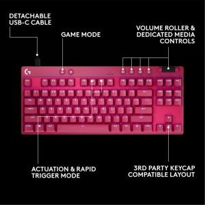 Геймърска механична клавиатура Logitech G Pro X RAPID TKL Magenta - Tactile Switch - Image 7