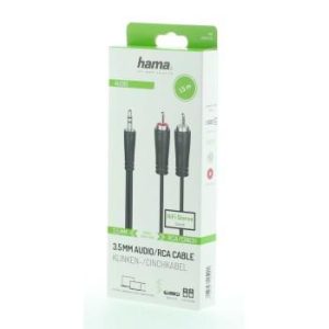 Аудио кабел HAMA, 3.5 mm жак - 2 x Чинч, 1.5м, Черен - Image 2