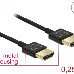 Кабел Delock HDMI-A мъжко - HDMI-A мъжко, Ethernet, 3D, 4K, 0.25 м, Черен - Image 2