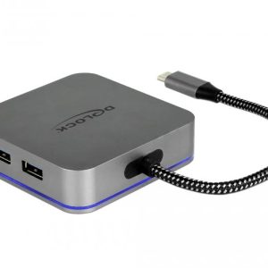 Докинг станция Delock, USB-A, USB-C, HDMI, Gigabit LAN, PD, Подсветка, Сива - Image 2