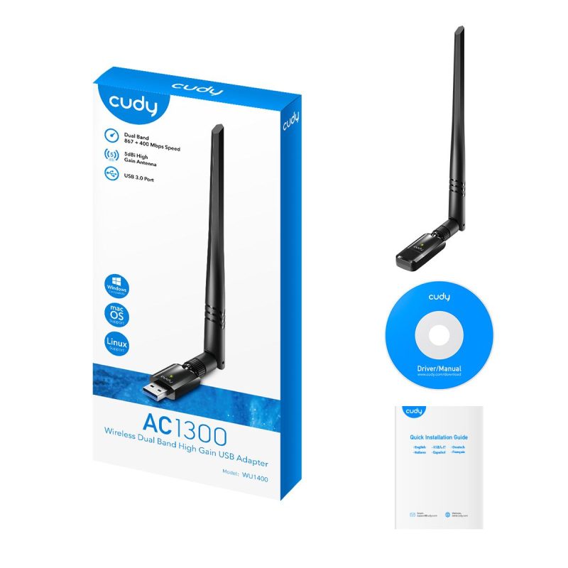 Безжичен адаптер Cudy WU1400, USB 3.0, 2.4/5 Ghz, Външна антена - Image 4