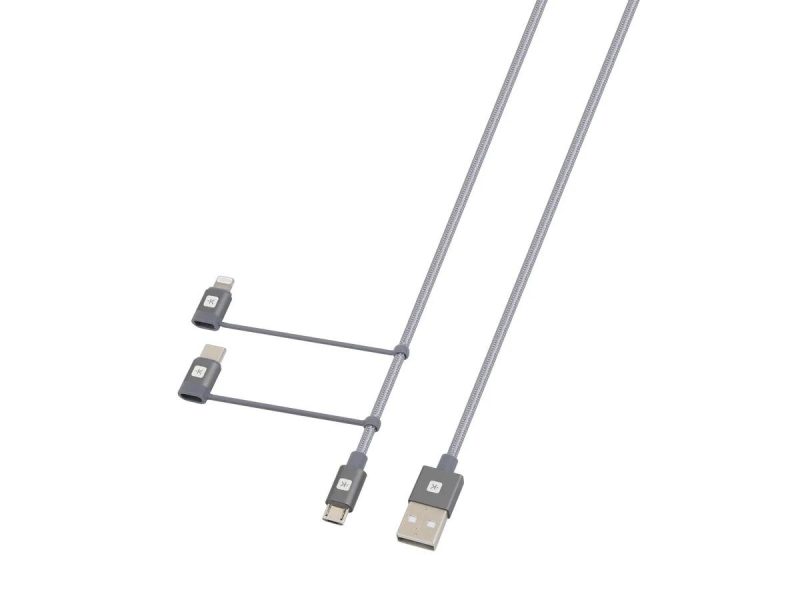 Кабел Skross 3 в 1, USB-A - USB-C/ Lightning/ Micro USB , Метална оплетка, 1.2 м - Image 2