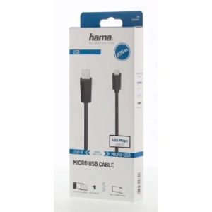 Кабел HAMA USB 2.0- micro USB, Позлатени конектори, 0.75 м., 480 Mbit / сек, Черен - Image 2