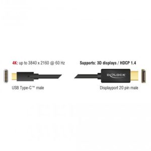 Конвертор Delock, USB-C мъжко - DisplayPort мъжко, 4K 60 Hz, 2 m, Черен - Image 2