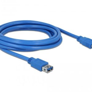 Удължителен кабел Delock USB-A мъжко - USB-А женско, 3 м, Екраниран, Син