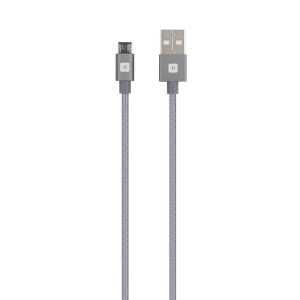 Кабел Skross, USB-A - microUSB, Метална оплетка, 1.20 м, Сив