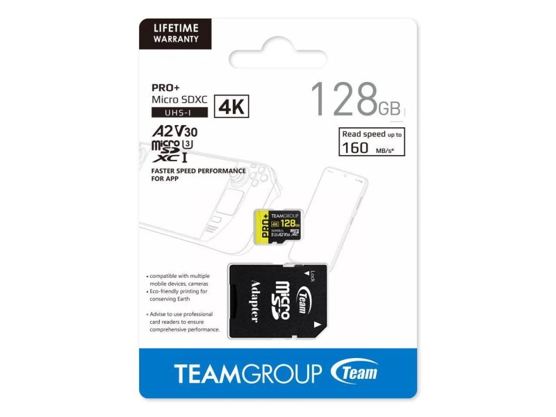 Карта памет Team Group PRO Plus microSDXC 128GB, UHS-I U3, A2, V30 + SD Адаптер - Image 4