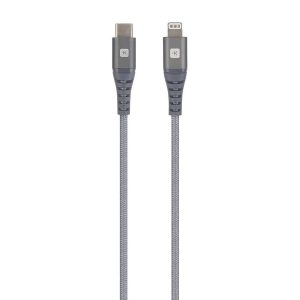 Кабел Skross, USB-C - Lightning, Метална оплетка, 1.20 м, Сив