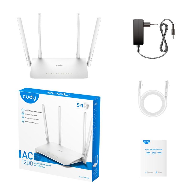 Безжичен рутер CUDY WR1300, Двубандов AC1200, 300+867 Mbps, 5x10/100/1000, Бял - Image 4