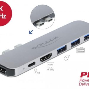 Докинг станция Delock, За MacBook, HDMI 4K, USB-A, USB-C, PD, Сива - Image 5
