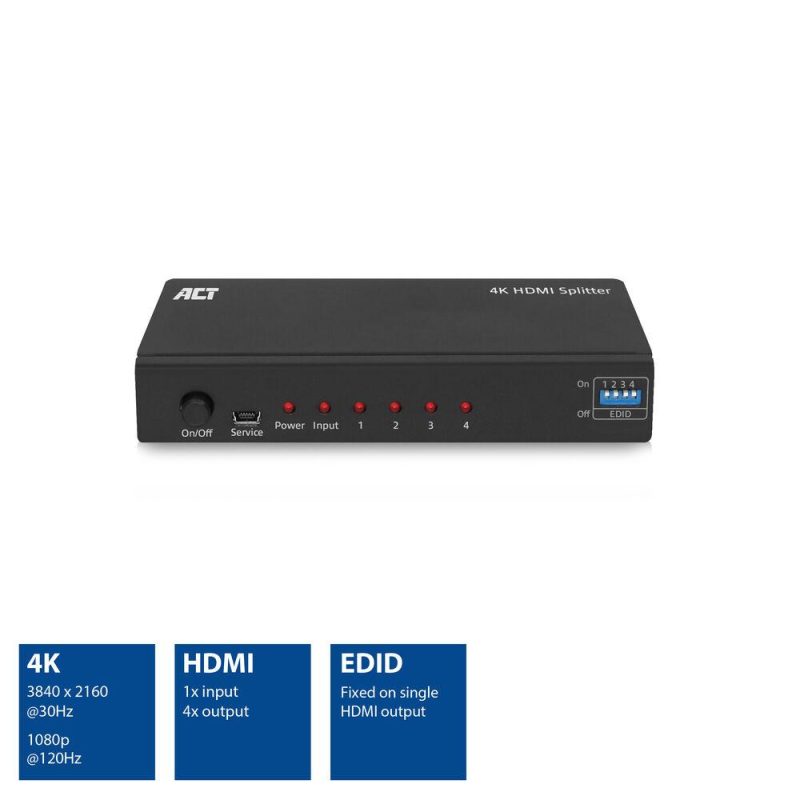 HDMI Сплитер ACT AC7831, 1 вход 4 изхода., 4K, Черен - Image 2