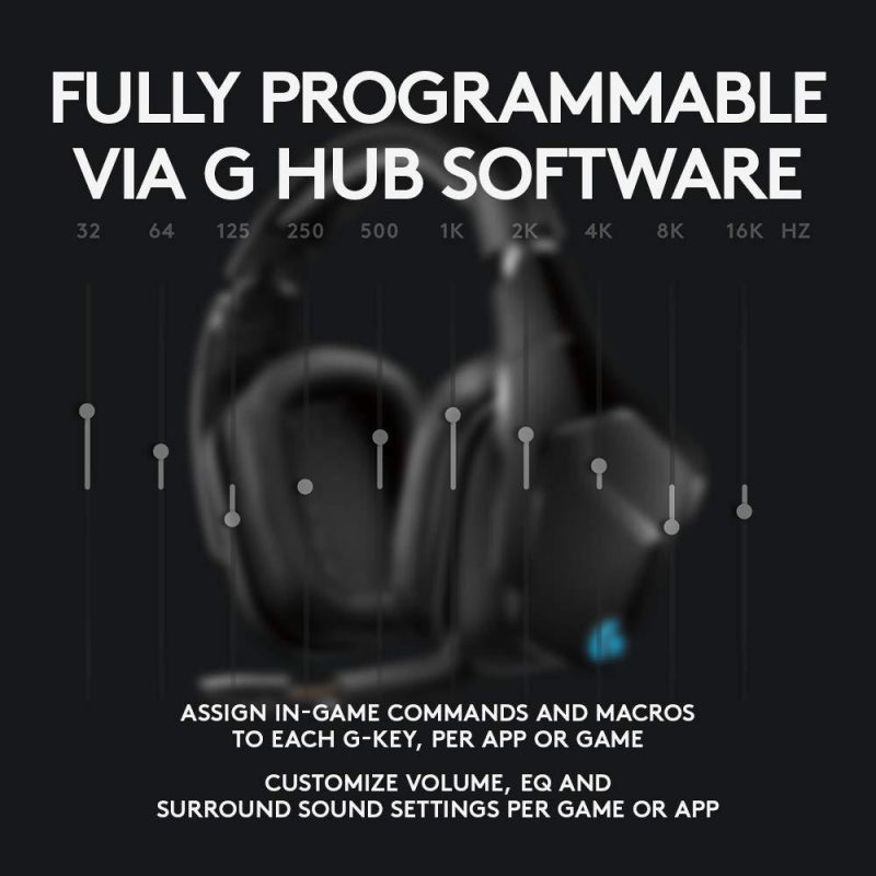 Геймърски слушалки Logitech,  G935 7.1 Wireless 7.1 Surround Lightsync, Безжични, Черни - Image 6