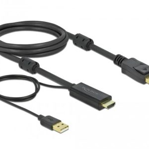Кабел Delock HDMI мъжко - DisplayPort USB мъжко, 4K 30 Hz, 2 м, Черен