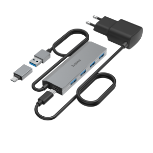 HAMA 4-портов хъб, USB 3.2 Gen 1, 5 Gbit/s, USB-C адаптер, авт. захранване - Image 3