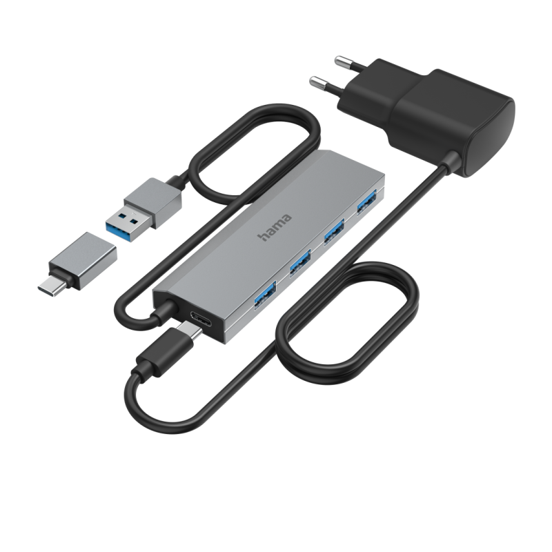 HAMA 4-портов хъб, USB 3.2 Gen 1, 5 Gbit/s, USB-C адаптер, авт. захранване - Image 3