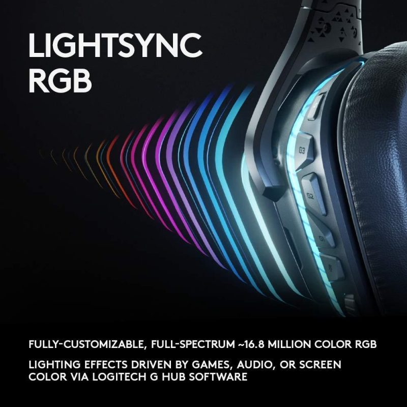 Геймърски слушалки Logitech,  G935 7.1 Wireless 7.1 Surround Lightsync, Безжични, Черни - Image 5