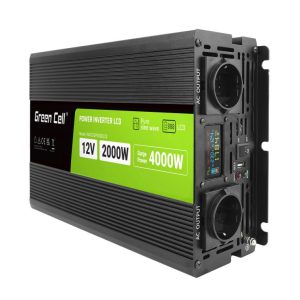 Инвертор GREEN CELL, 12/220V, DC/AC, 2000W/4000W, INVGCP2000LCD  LCD Чиста синусоида