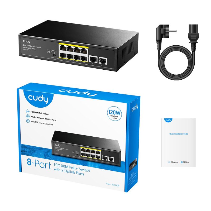 Суич Cudy FS1010P, 8 портов, 10/100, PoE+ Switch 120W, 2 x Uplink порта - Image 5