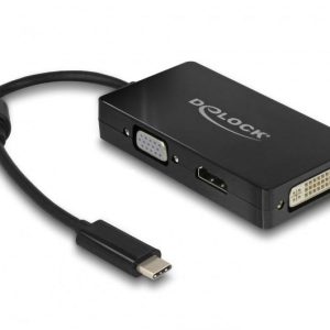 Адаптер 3 в 1 Delock 63925 USB-C мъжко - VGA DVI HDMI женско, Черен
