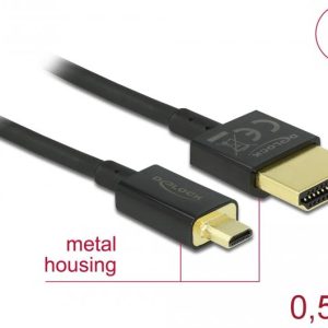 Кабел Delock  HDMI-A мъжко - Micro HDMI-D мъжко,18 Gbit/s, 4K, 0.5 м, Черен - Image 2