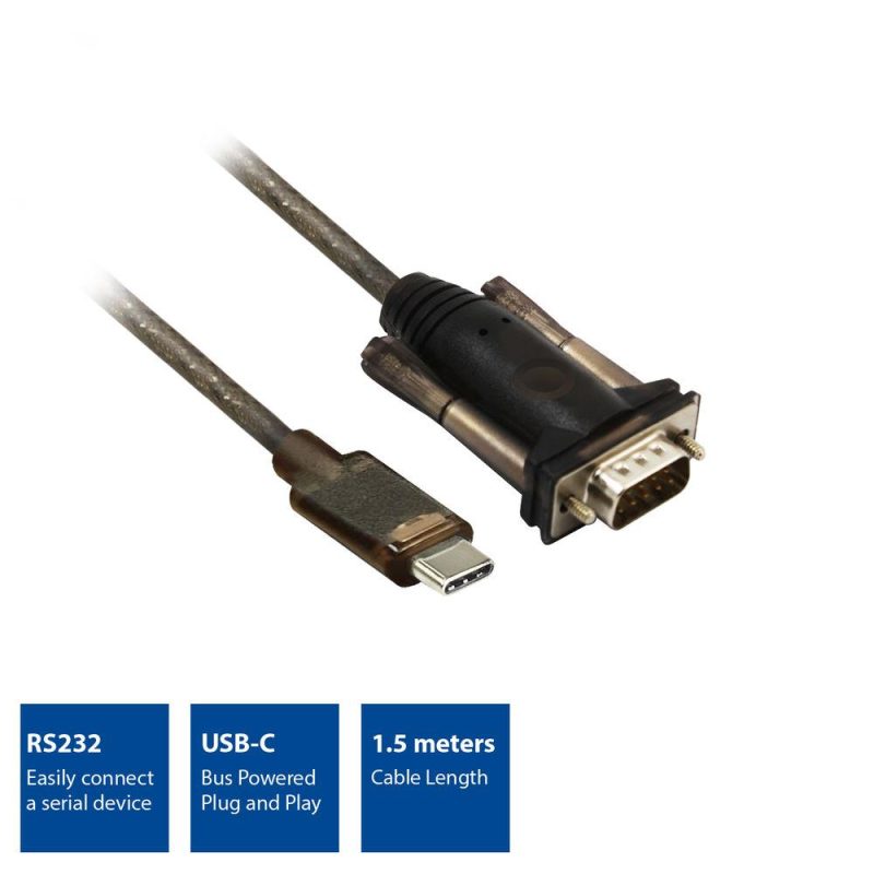 Конвертор ACT AC6002, USB-C мъжко - RS232 мъжко, 9 pin, 1.5 м, Черен - Image 2