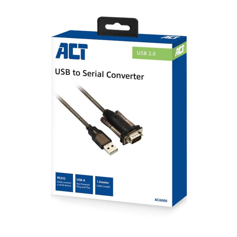 Кабел конвертор ACT Ewent AC6000, USB-A мъжко - Сериен порт D-sub 9-pin мъжко, 1.5 м, Черен - Image 2