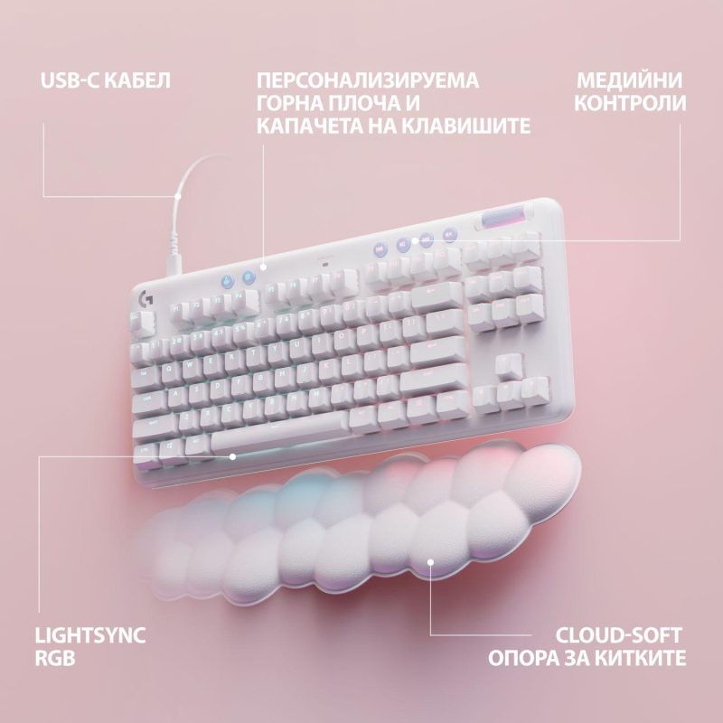 Геймърска механична клавиатура Logitech G G713, TKL, Tactile, RGB LED, US Layout, бяла - Image 10