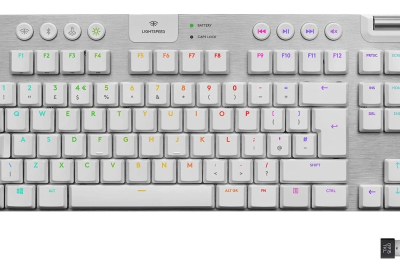 Безжична геймърска механична клавиатура Logitech, G915 TKL White Lightsync RGB, Tactile суичове